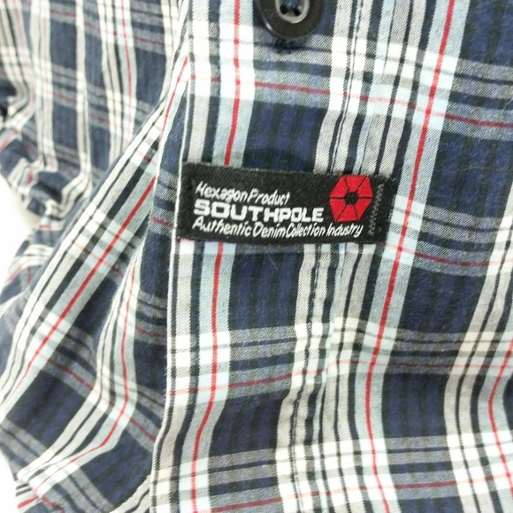 Southpole Shirt  Plaid Blue Button Authentic - Picture 7 of 8
